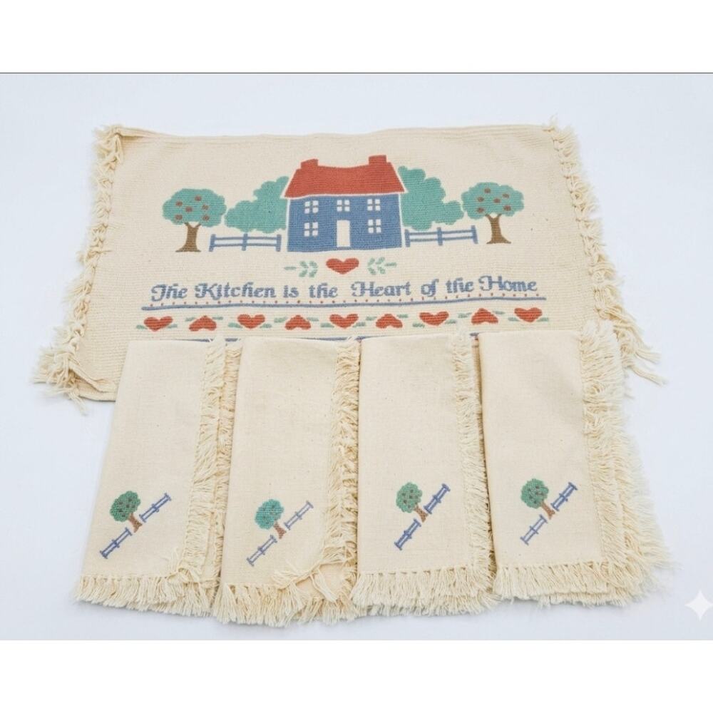Vintage Woven Cottage Placemats and Napkins Set of 4 Heartland